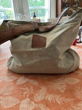 Olive Canvas Duffel Bag with Brown Leather Trim